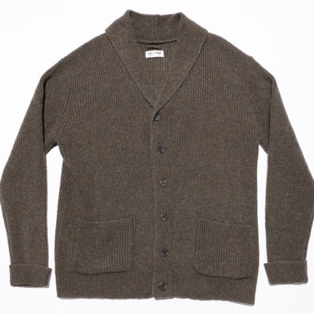 Line of Trade Men’s 100% Wool Olive Green Cardigan